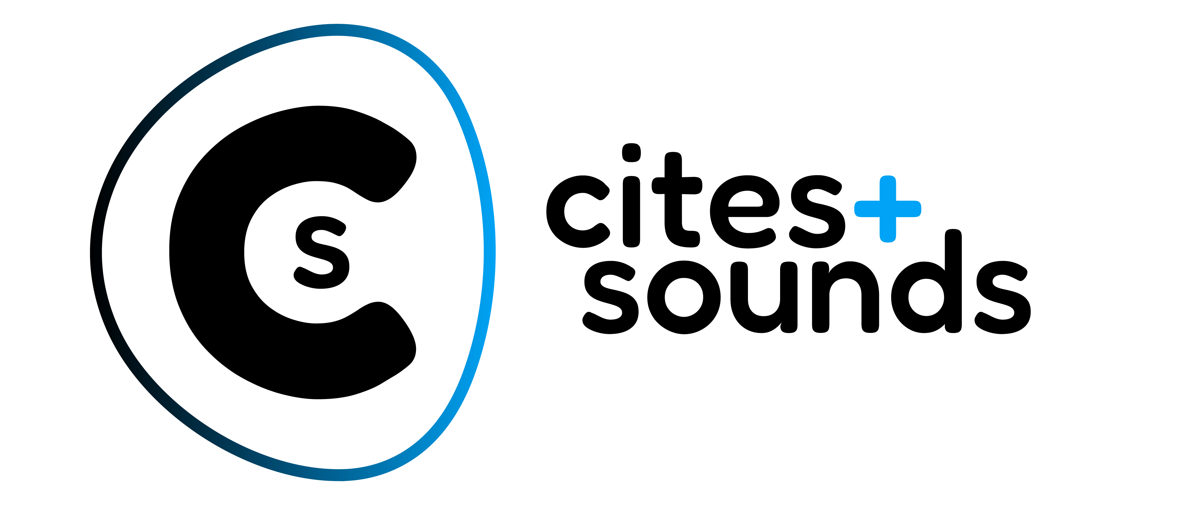 Cites and Sounds Combined Logo. The letters C and S are arranged to resemble a minimalistic ear with text reading Cites + Sounds.